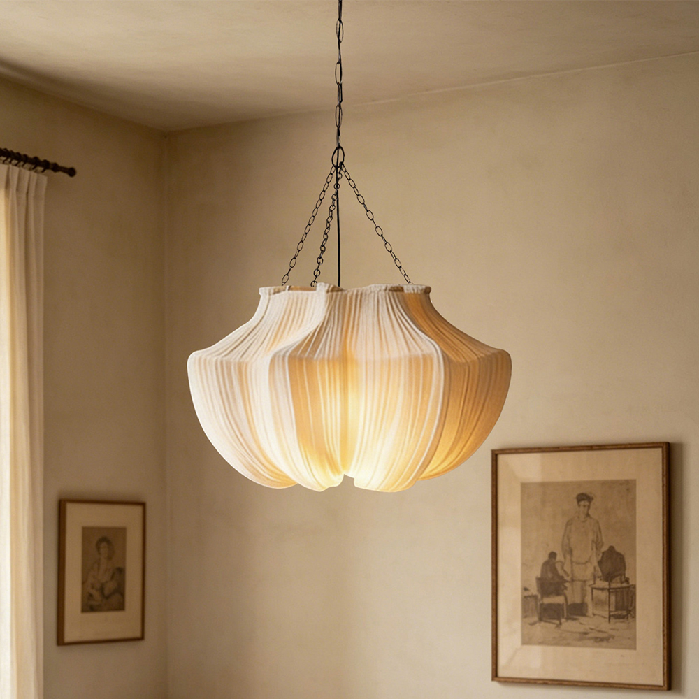 Wabi-Sabi Fabric Pendant Light Modern Linen Living Room Lamp