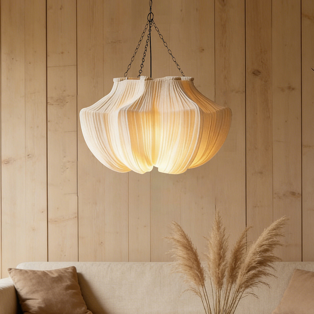 Wabi-Sabi Fabric Pendant Light Modern Linen Living Room Lamp