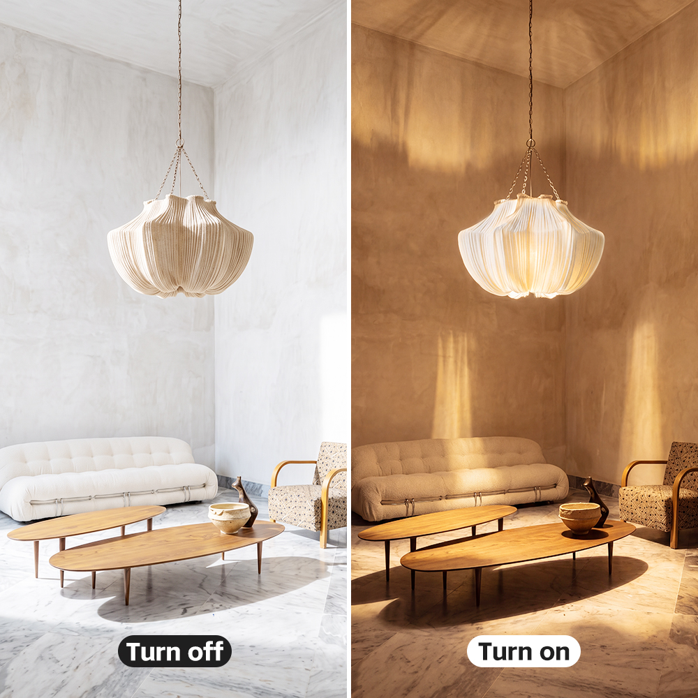 Wabi-Sabi Fabric Pendant Light Modern Linen Living Room Lamp