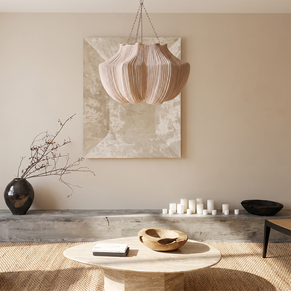 Wabi-Sabi Fabric Pendant Light Modern Linen Living Room Lamp