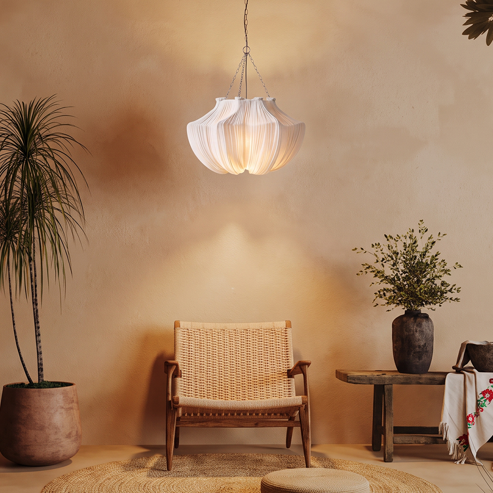 Wabi-Sabi Fabric Pendant Light Modern Linen Living Room Lamp