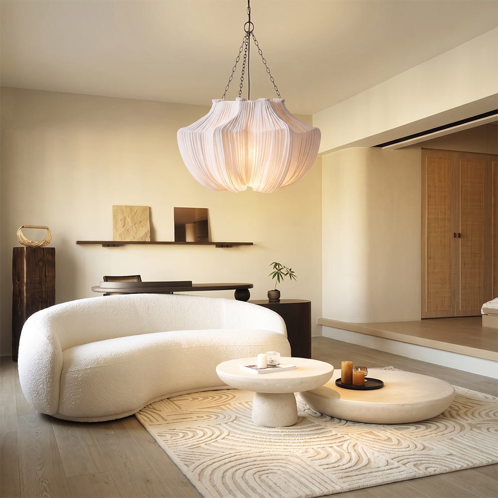 Wabi-Sabi Fabric Pendant Light Modern Linen Living Room Lamp