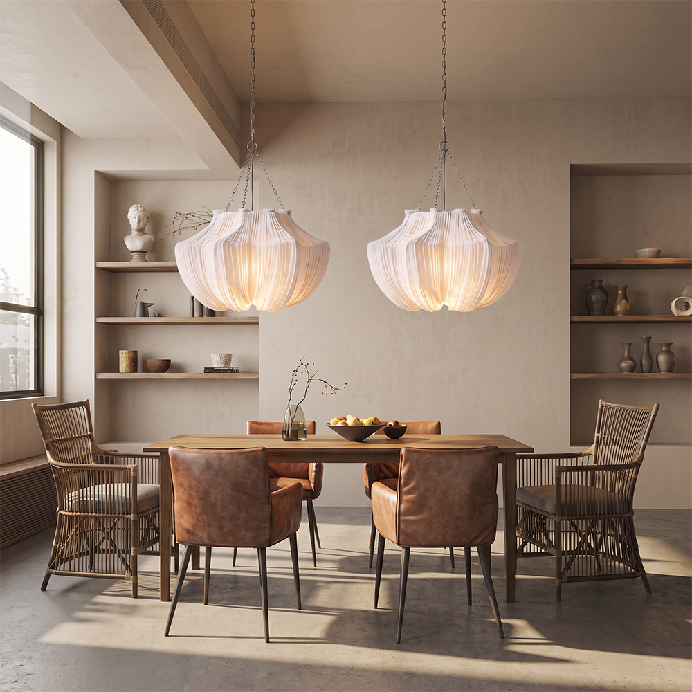 Wabi-Sabi Fabric Pendant Light Modern Linen Living Room Lamp