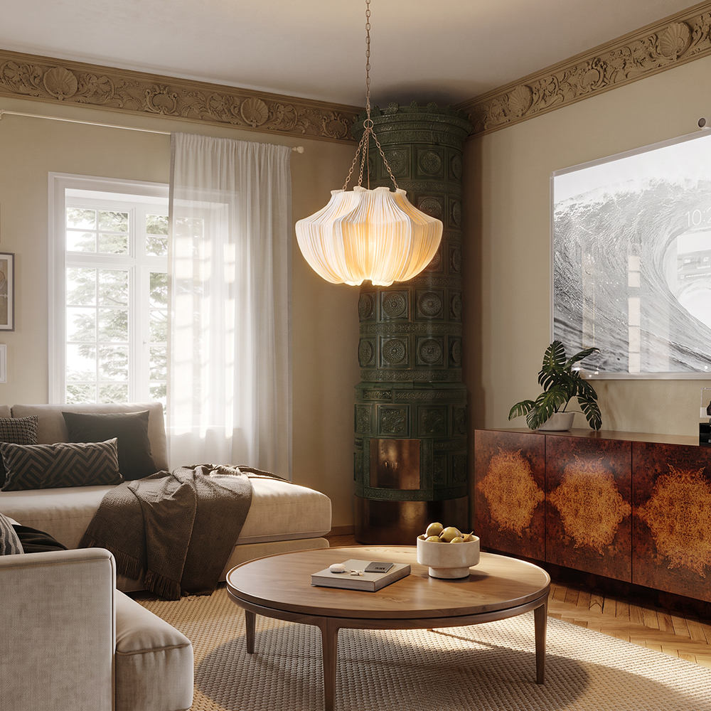 Wabi-Sabi Fabric Pendant Light Modern Linen Living Room Lamp