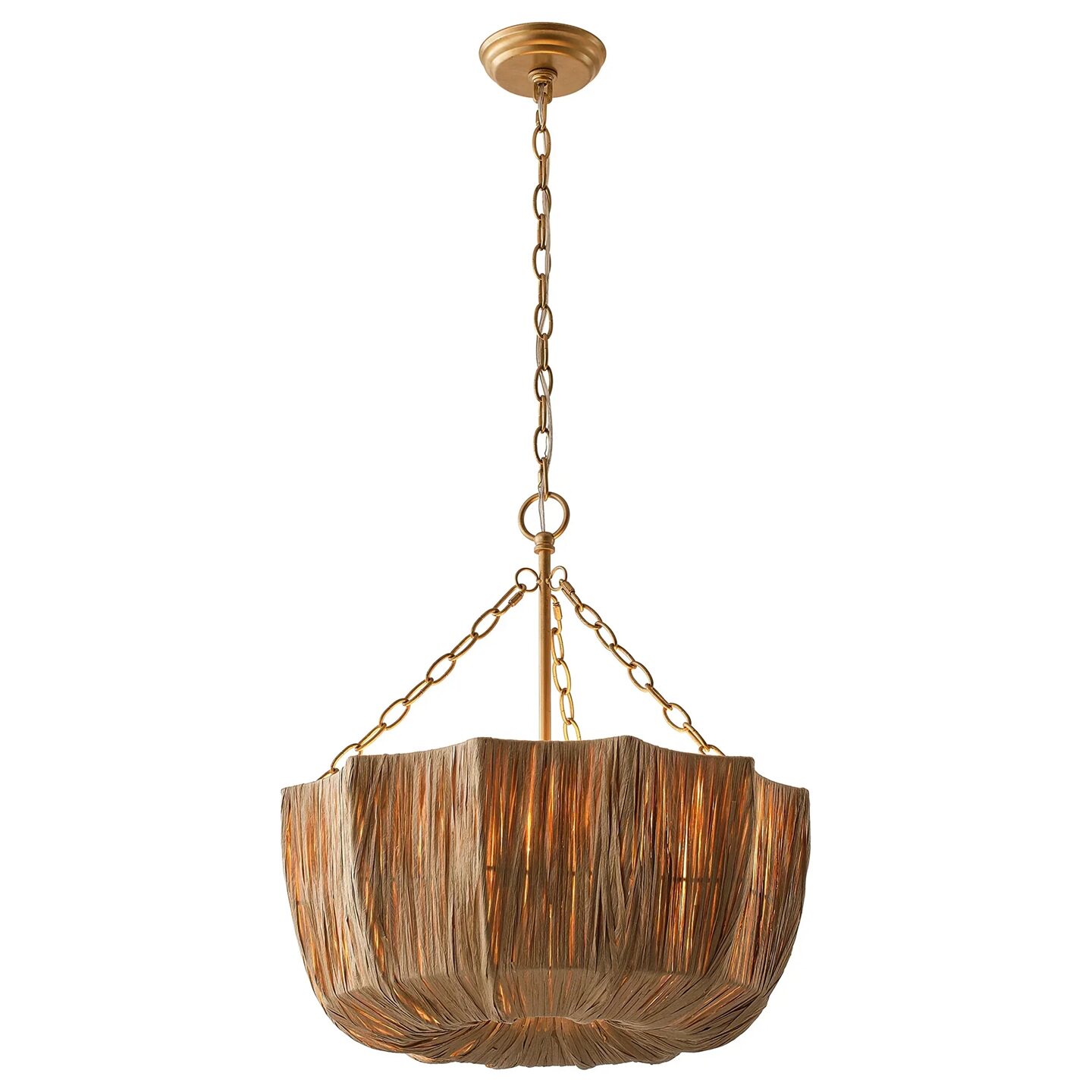 Brass & Woven Raffia 5-Light Chandelier Basket Bowl Ceiling Light
