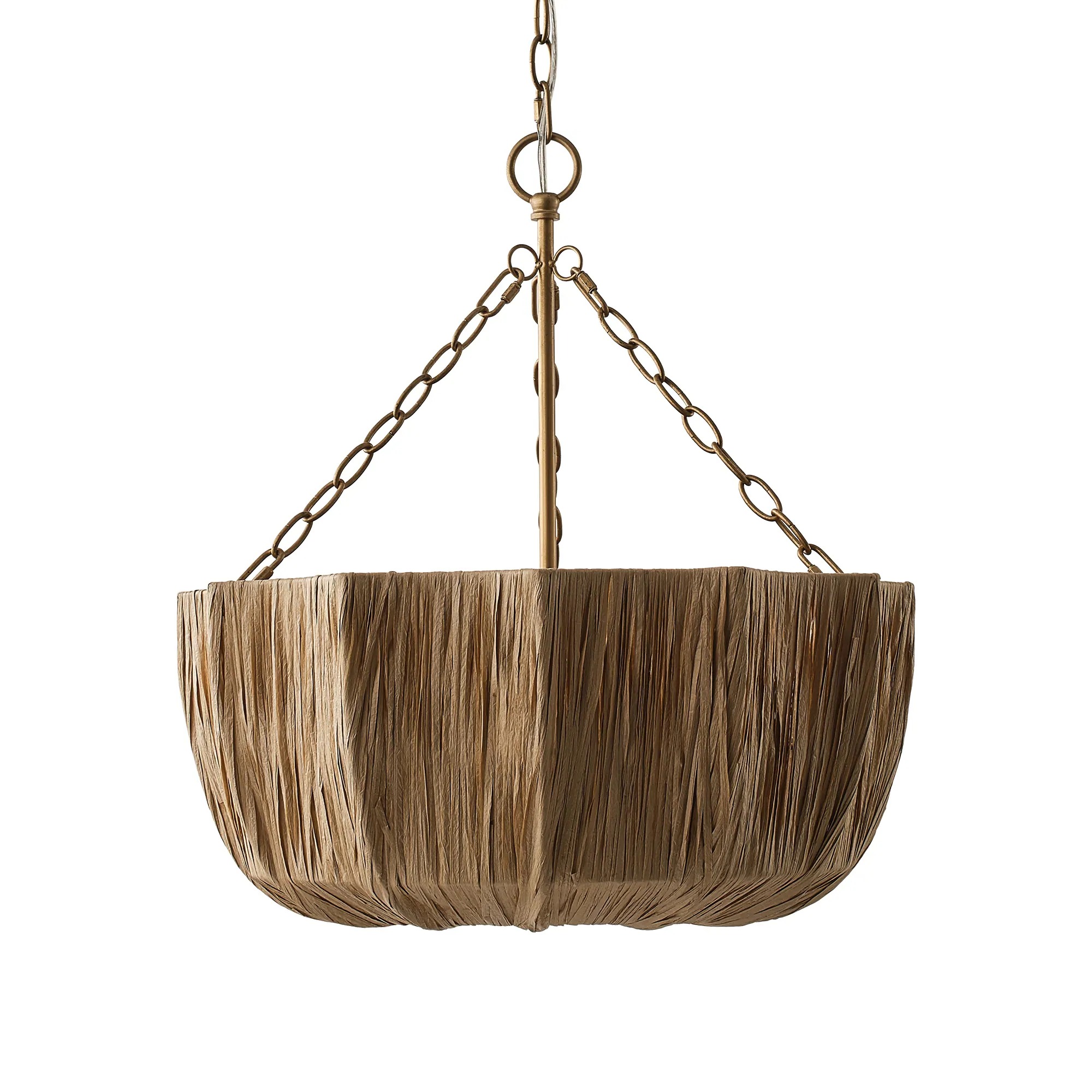 Brass & Woven Raffia 5-Light Chandelier Basket Bowl Ceiling Light