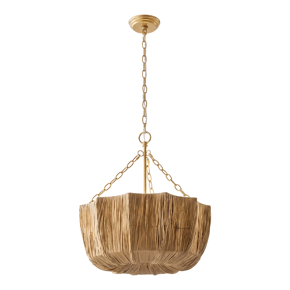 Brass & Woven Raffia 5-Light Chandelier Basket Bowl Ceiling Light