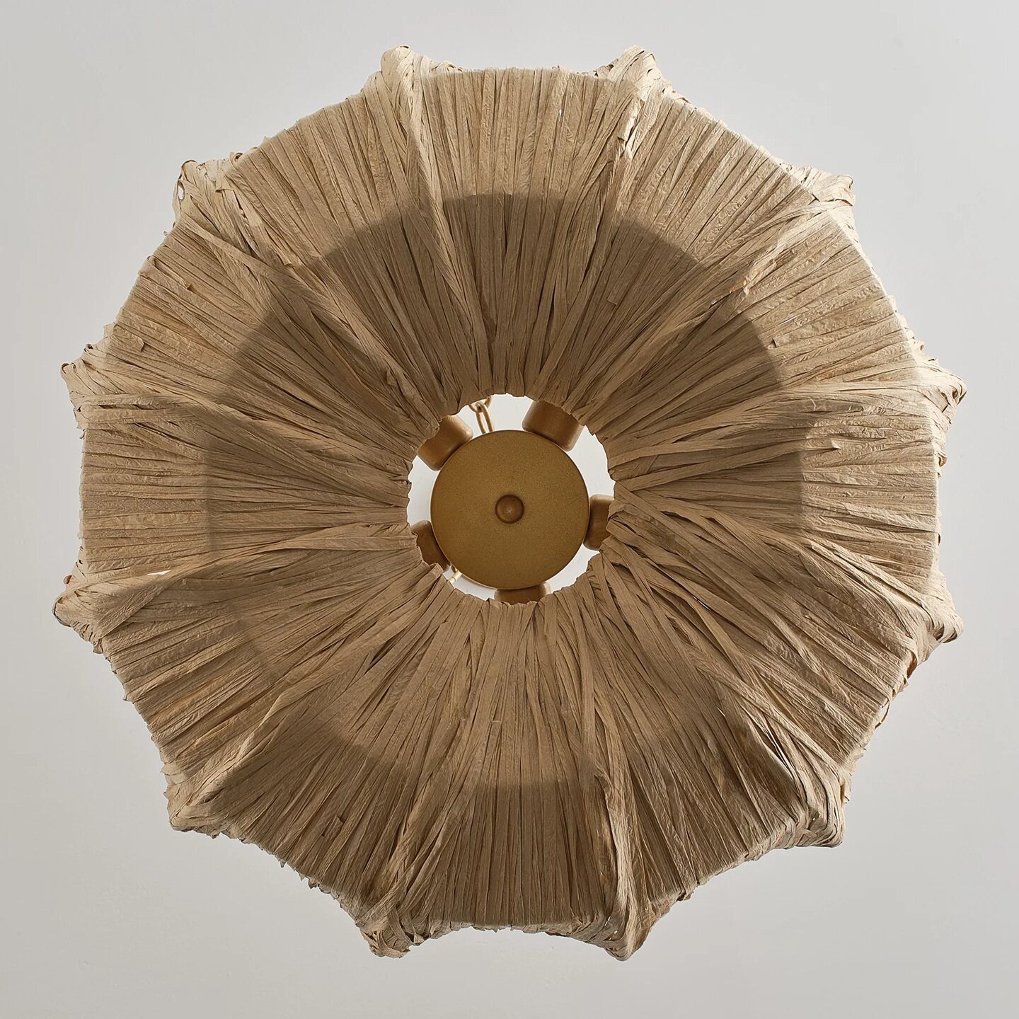 Brass & Woven Raffia 5-Light Chandelier Basket Bowl Ceiling Light