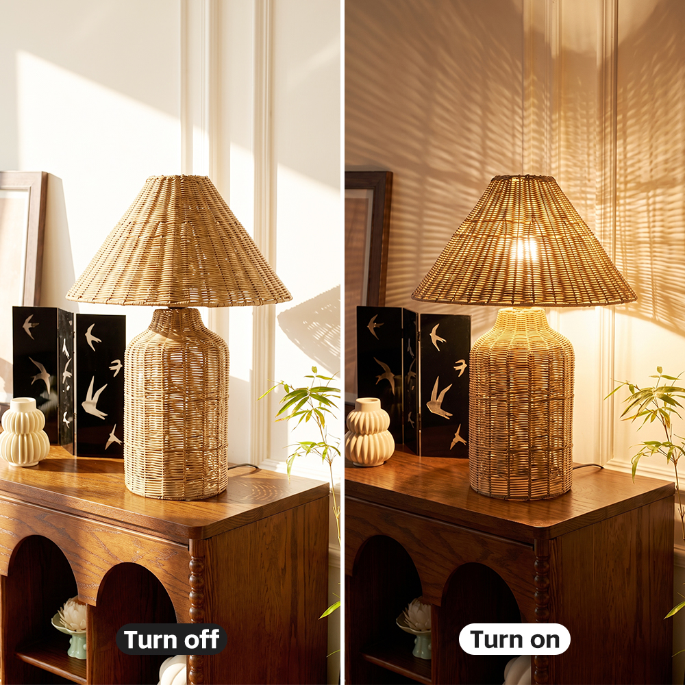 Boho Woven Rattan Table Lamp Organic Natural Lighting