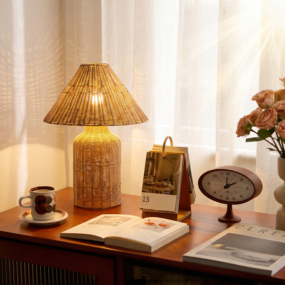 Boho Woven Rattan Table Lamp Organic Natural Lighting
