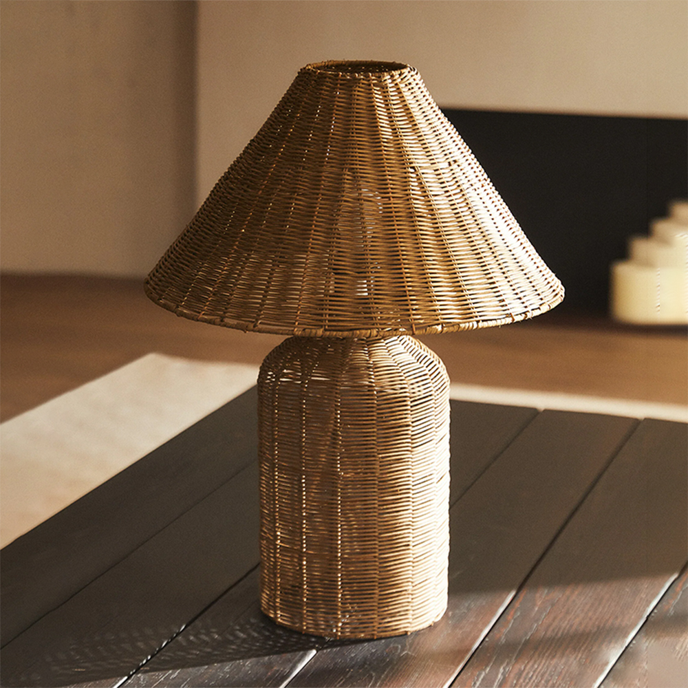 Boho Woven Rattan Table Lamp Organic Natural Lighting