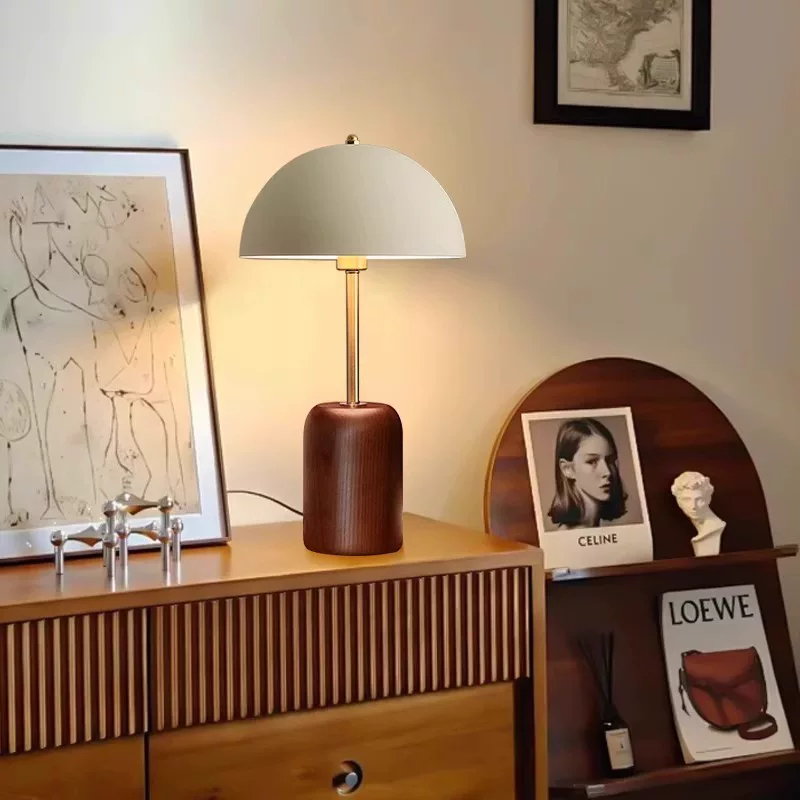 Modern Minimalist White Table Lamp Wood & Metal Accent Light