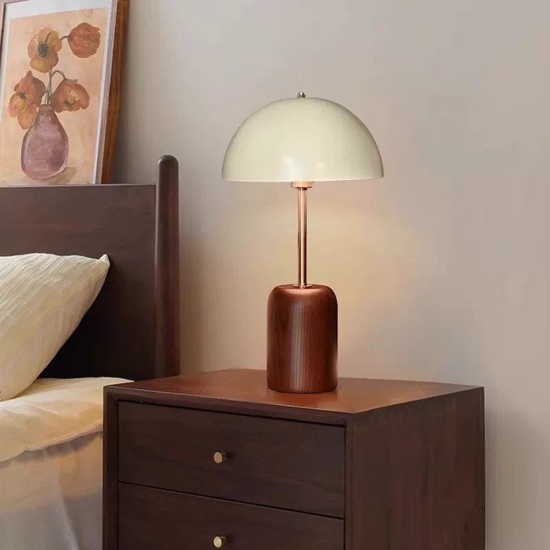 Modern Minimalist White Table Lamp Wood & Metal Accent Light