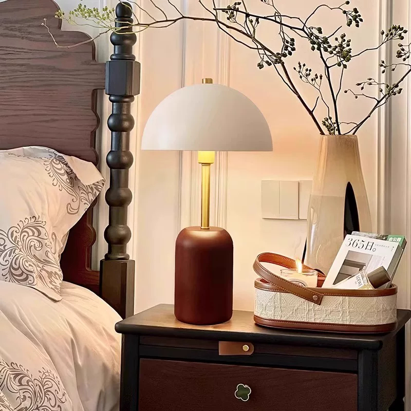 Modern Minimalist White Table Lamp Wood & Metal Accent Light