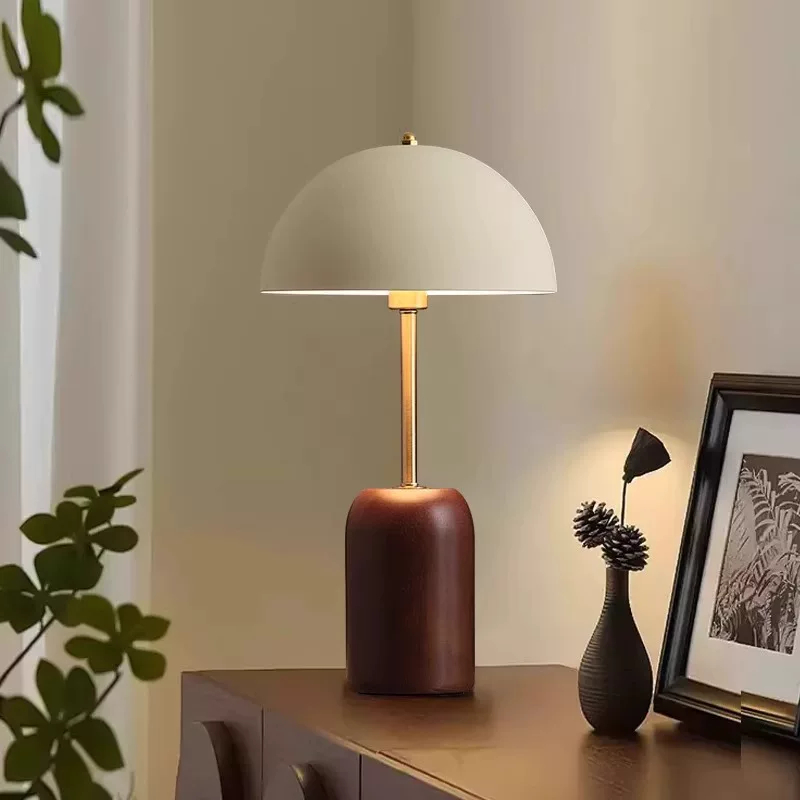 Modern Minimalist White Table Lamp Wood & Metal Accent Light
