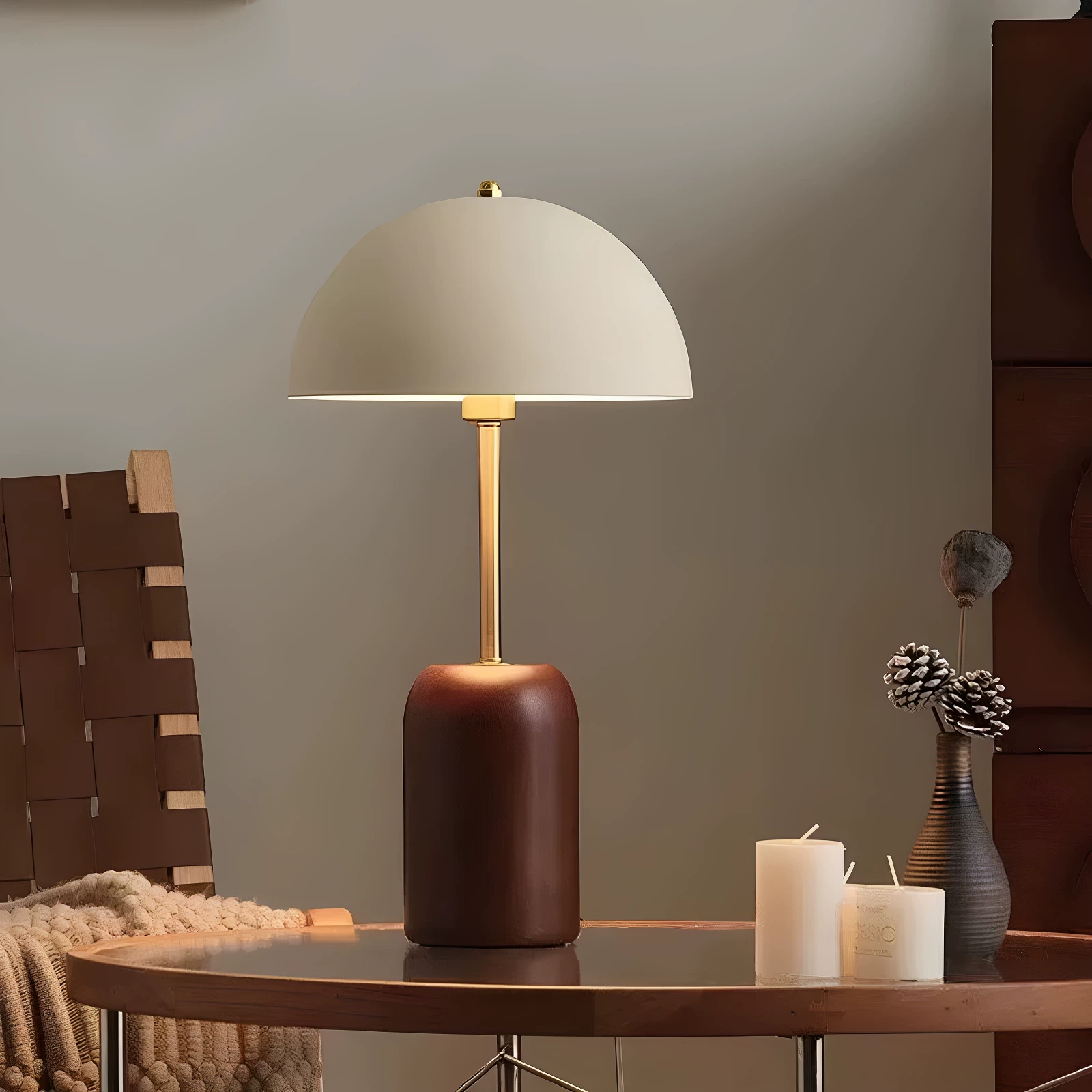 Modern Minimalist White Table Lamp Wood & Metal Accent Light