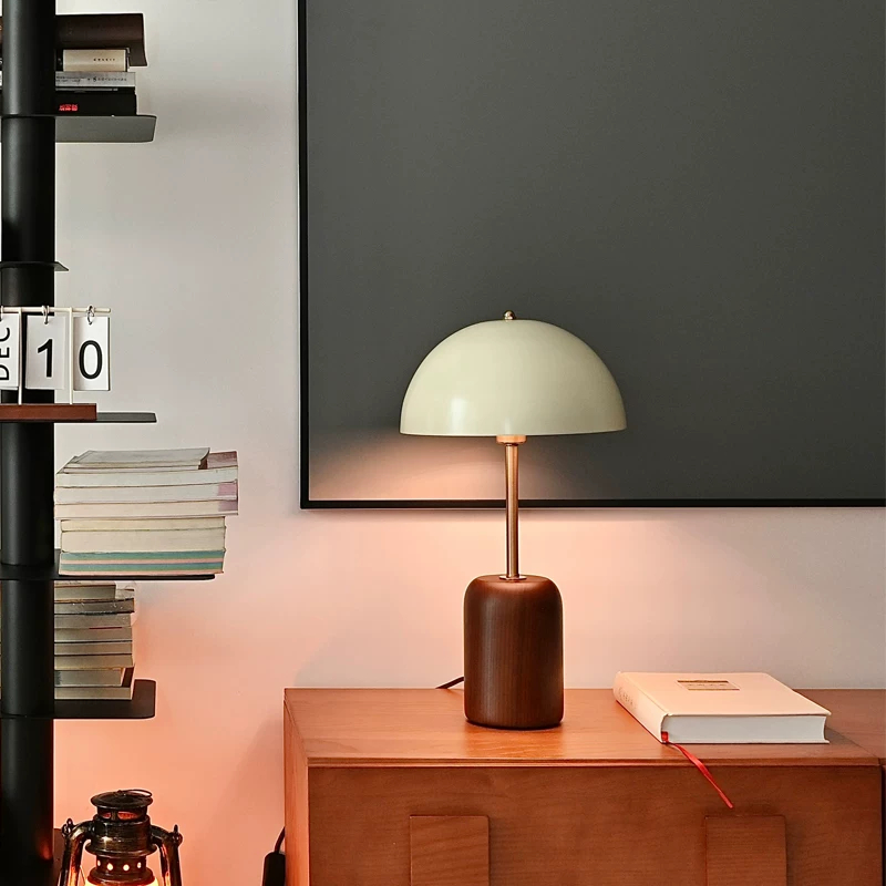 Modern Minimalist White Table Lamp Wood & Metal Accent Light