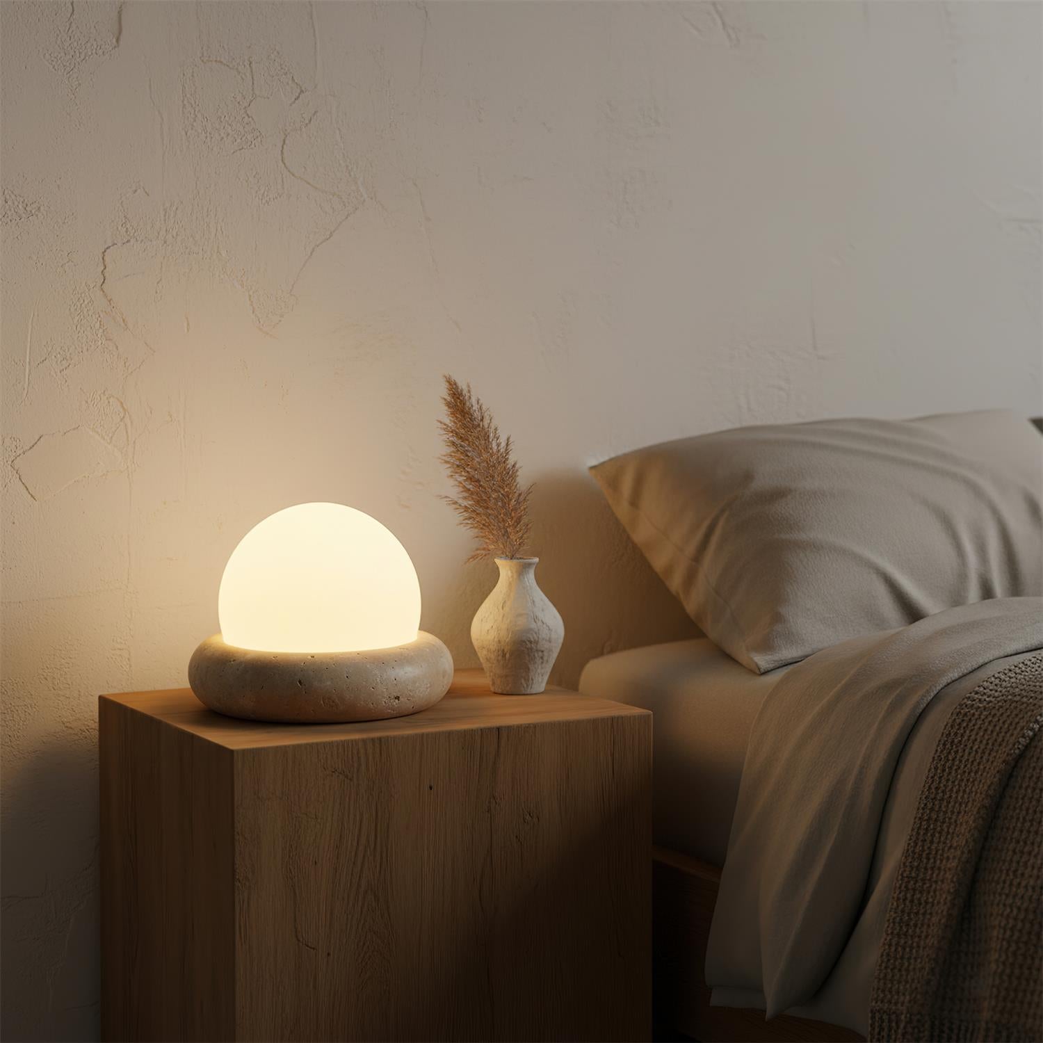 Cordless Travertine Stone Table Lamp Portable USB Accent Light
