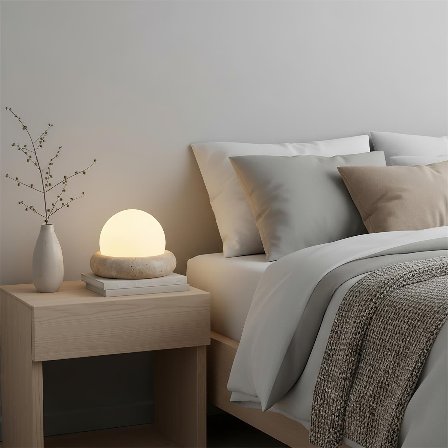 Cordless Travertine Stone Table Lamp Portable USB Accent Light