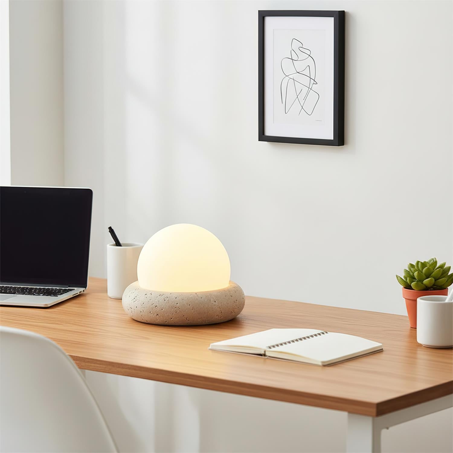 Cordless Travertine Stone Table Lamp Portable USB Accent Light