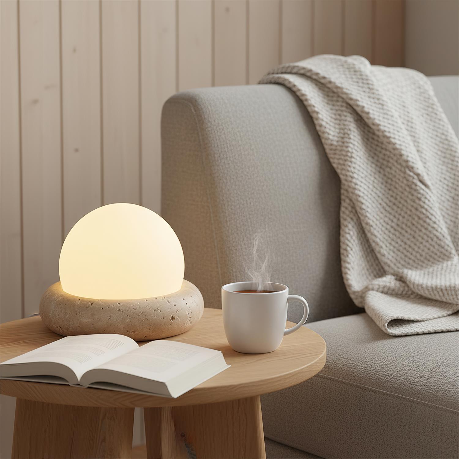 Cordless Travertine Stone Table Lamp Portable USB Accent Light