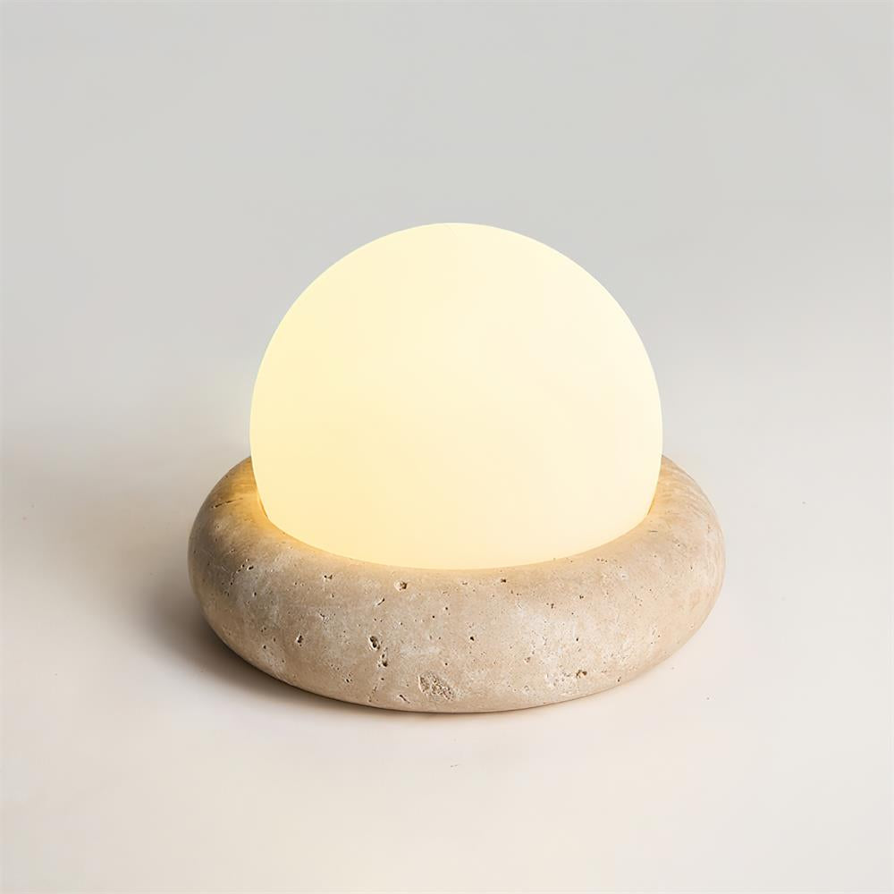 Cordless Travertine Stone Table Lamp Portable USB Accent Light