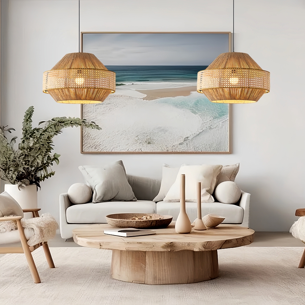 Japanese Wabi Sabi Style Retro Hemp Rope Rattan Woven Pendant Light