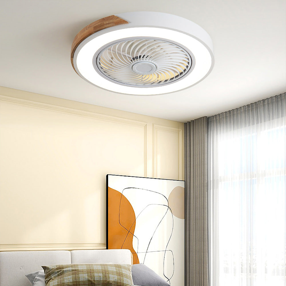 Nordic Integrated Living Room Light With Wood Grain Intelligent Variable Frequency Fan Light