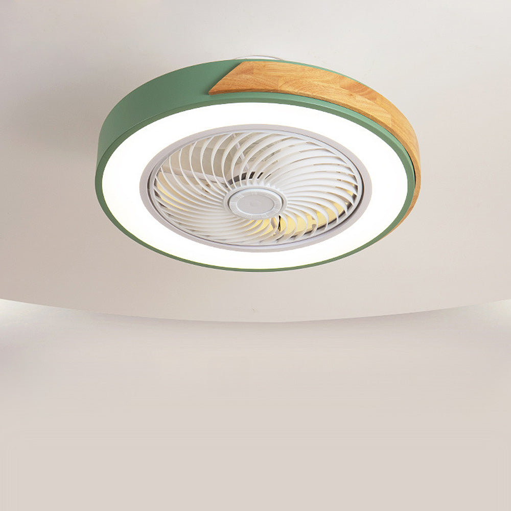 Nordic Integrated Living Room Light With Wood Grain Intelligent Variable Frequency Fan Light
