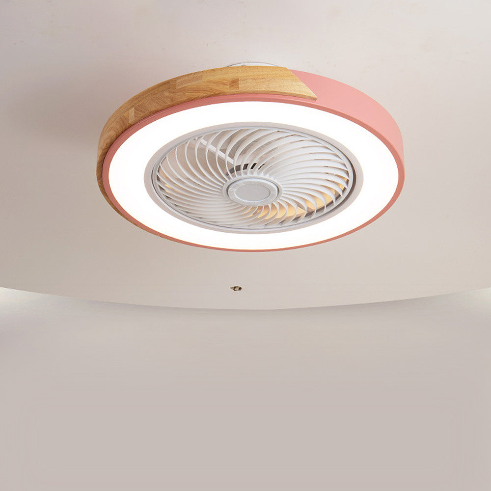 Nordic Integrated Living Room Light With Wood Grain Intelligent Variable Frequency Fan Light