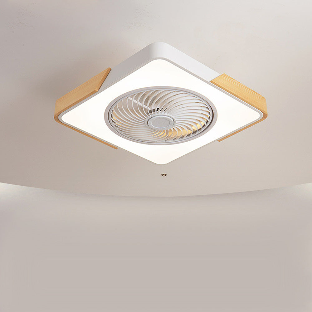 Nordic Integrated Living Room Light With Wood Grain Intelligent Variable Frequency Fan Light