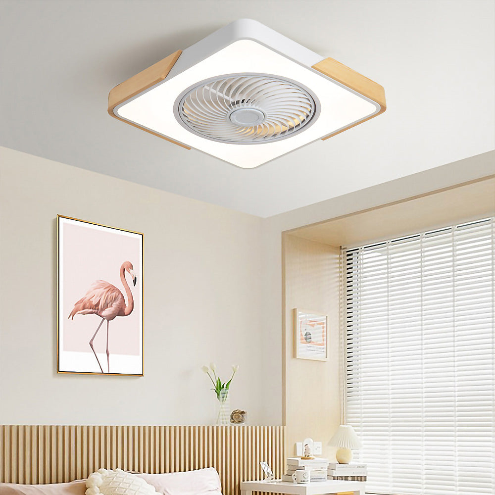 Nordic Integrated Living Room Light With Wood Grain Intelligent Variable Frequency Fan Light