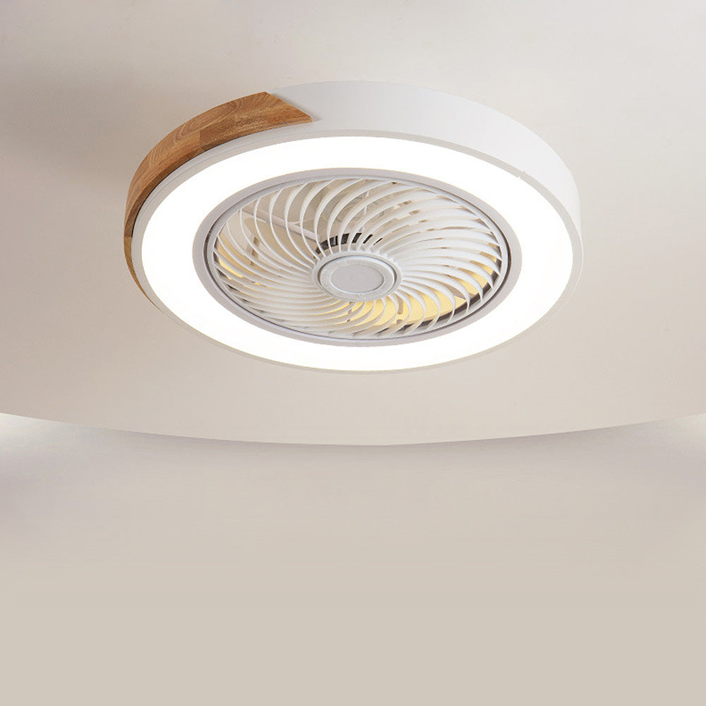 Nordic Integrated Living Room Light With Wood Grain Intelligent Variable Frequency Fan Light