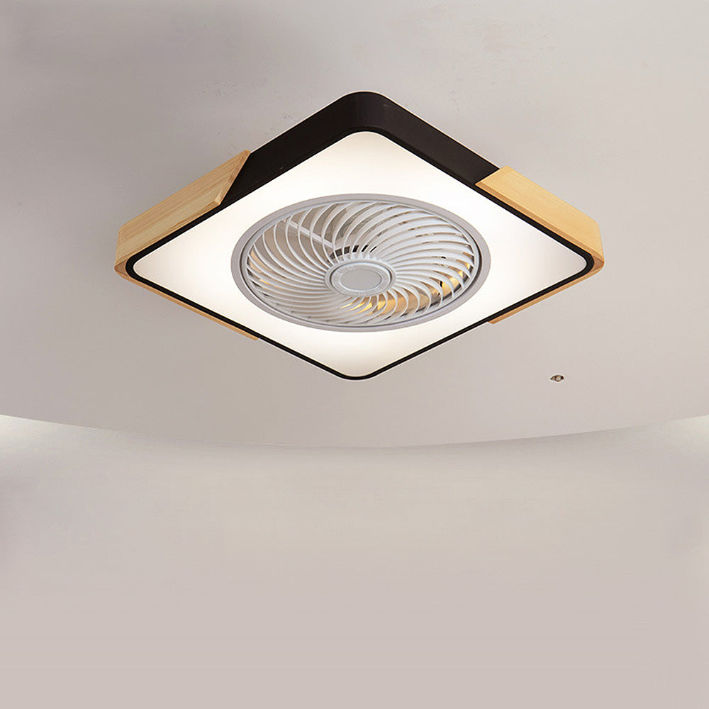 Nordic Integrated Living Room Light With Wood Grain Intelligent Variable Frequency Fan Light