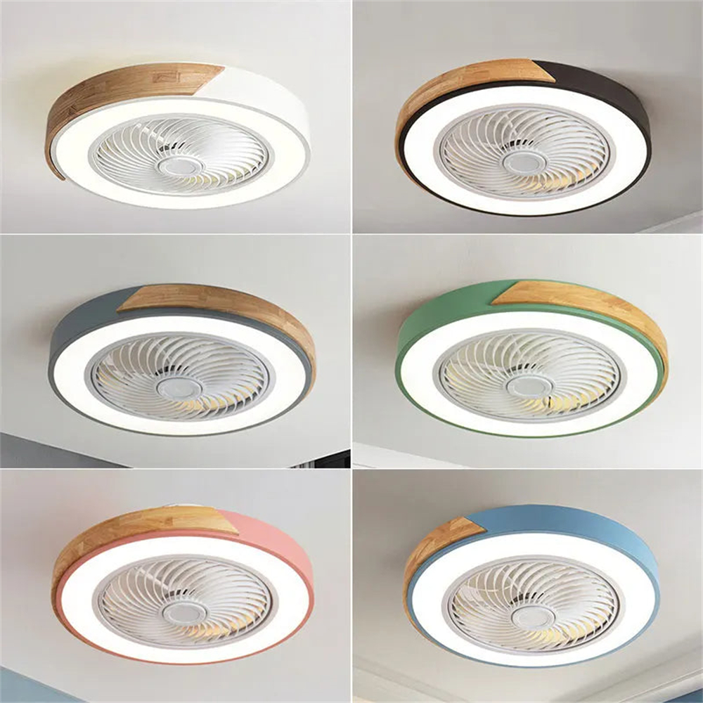 Nordic Integrated Living Room Light With Wood Grain Intelligent Variable Frequency Fan Light