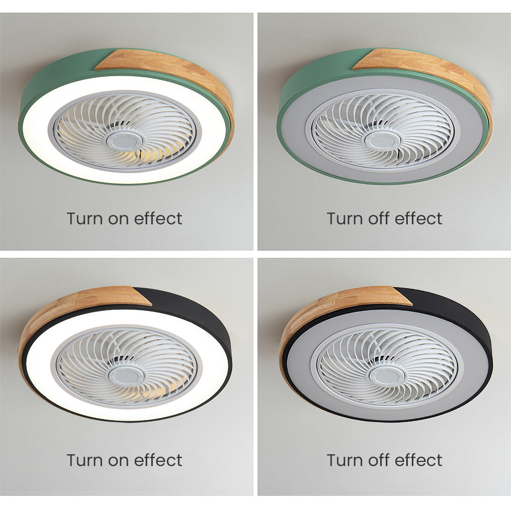 Nordic Integrated Living Room Light With Wood Grain Intelligent Variable Frequency Fan Light