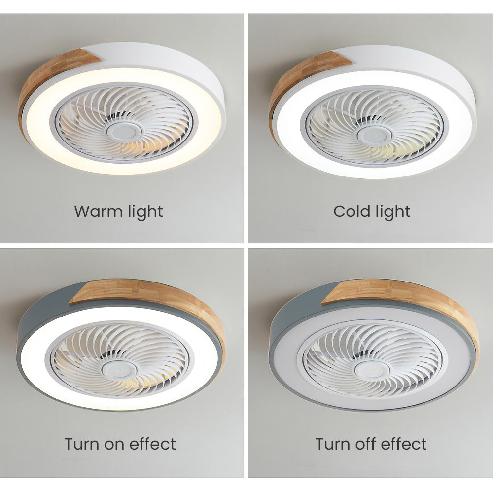 Nordic Integrated Living Room Light With Wood Grain Intelligent Variable Frequency Fan Light