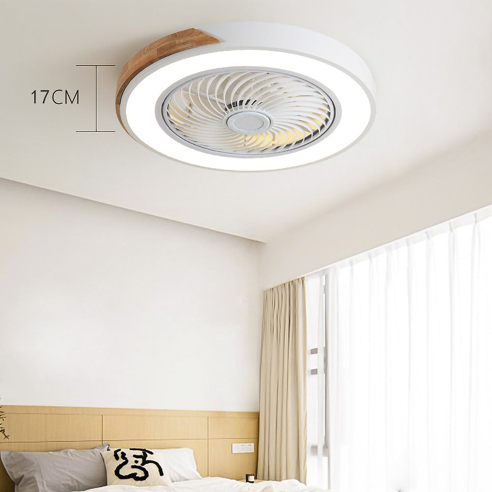 Nordic Integrated Living Room Light With Wood Grain Intelligent Variable Frequency Fan Light