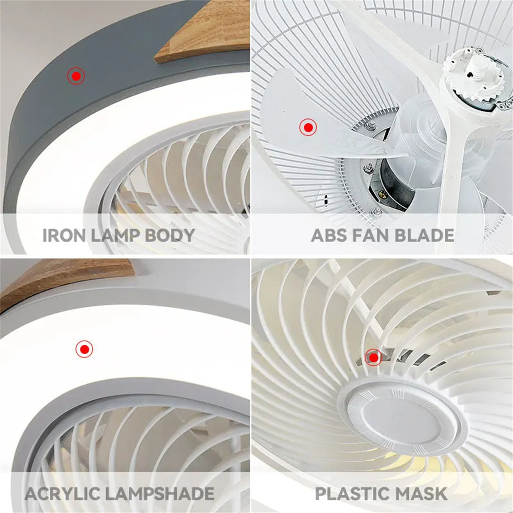 Nordic Integrated Living Room Light With Wood Grain Intelligent Variable Frequency Fan Light