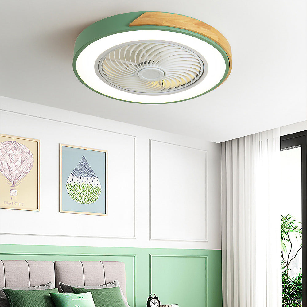 Nordic Integrated Living Room Light With Wood Grain Intelligent Variable Frequency Fan Light