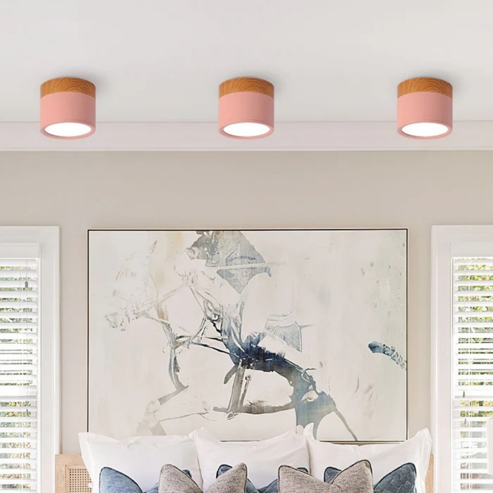 Nordic Macaron Wood Art LED Surface Mounted Multi-Color Tube Light Ceiling Mounted