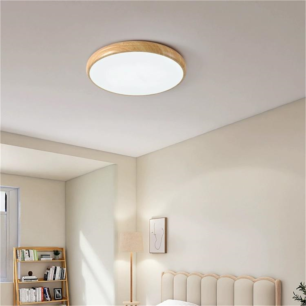 Nordic LED Round Walnut Bedroom Ceiling Lamp