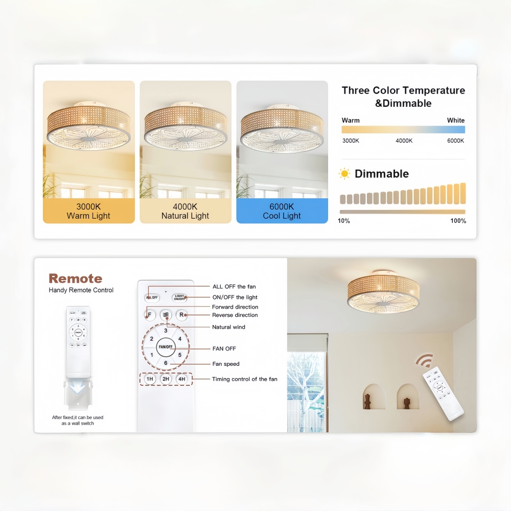 Japanese Retro Rattan Fan Ceiling Light