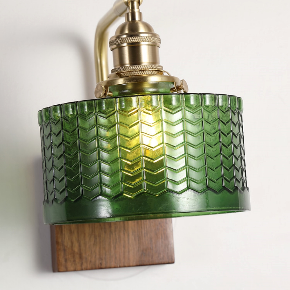 Japanese Retro Walnut Base Glass Brass Wall Lamp