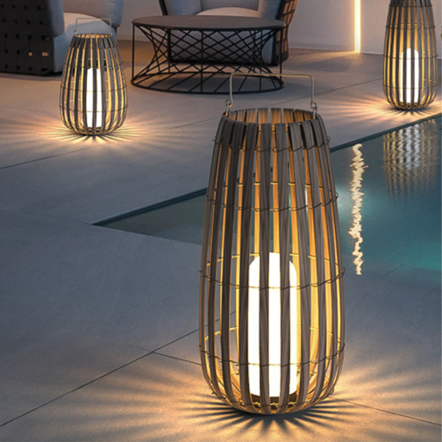 Outdoor Rattan Villa Garden Lawn Light Balcony Floor Lamp