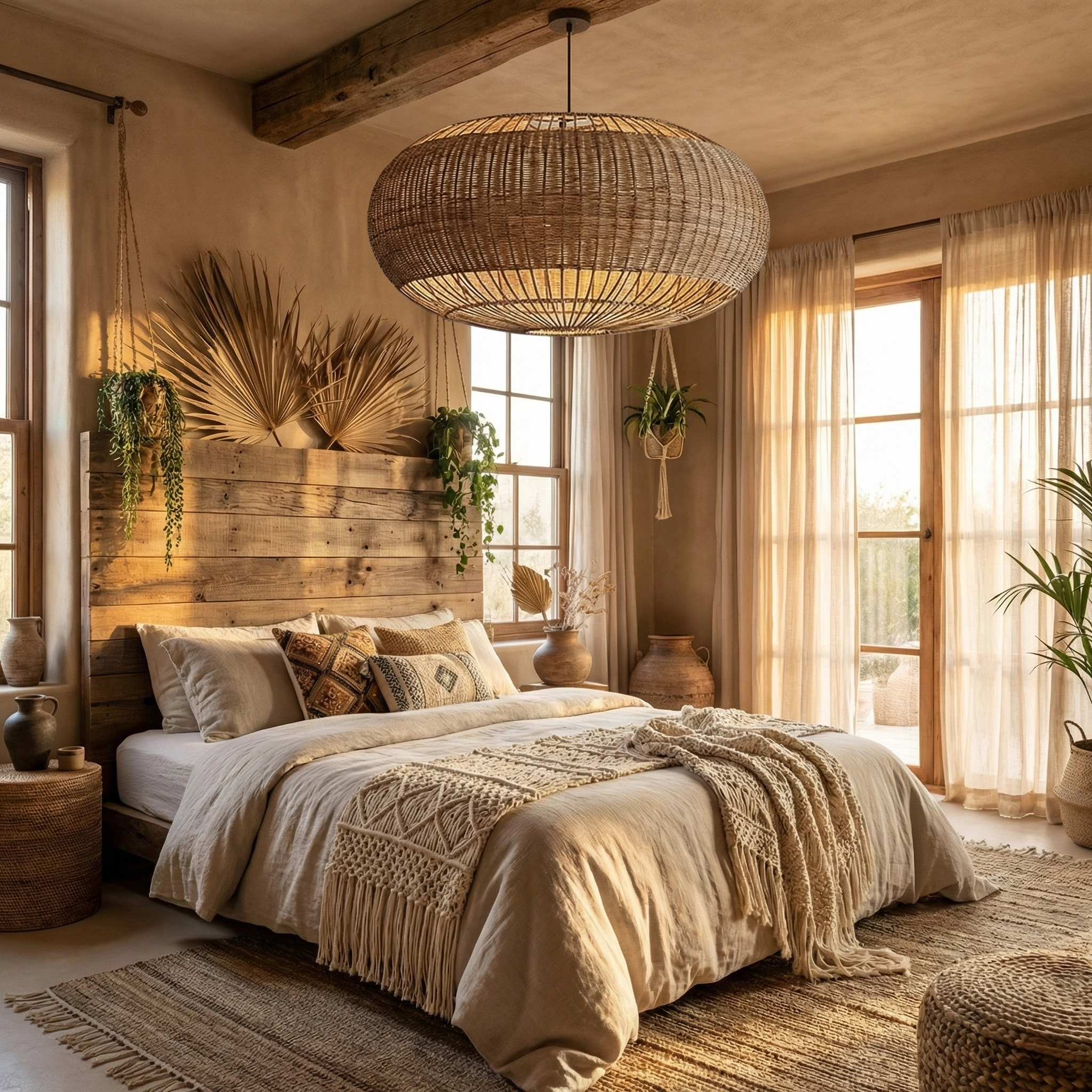 Rattan Handwoven Pendant Lights Adjustable Bamboo Wicker Hanging Lamp