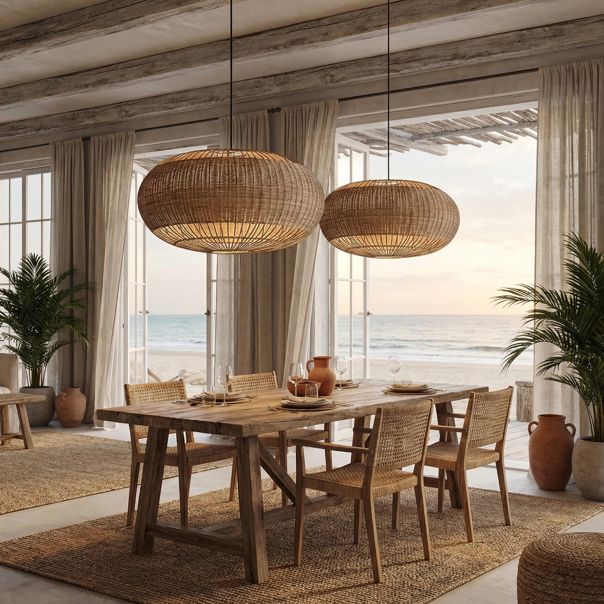 Rattan Handwoven Pendant Lights Adjustable Bamboo Wicker Hanging Lamp