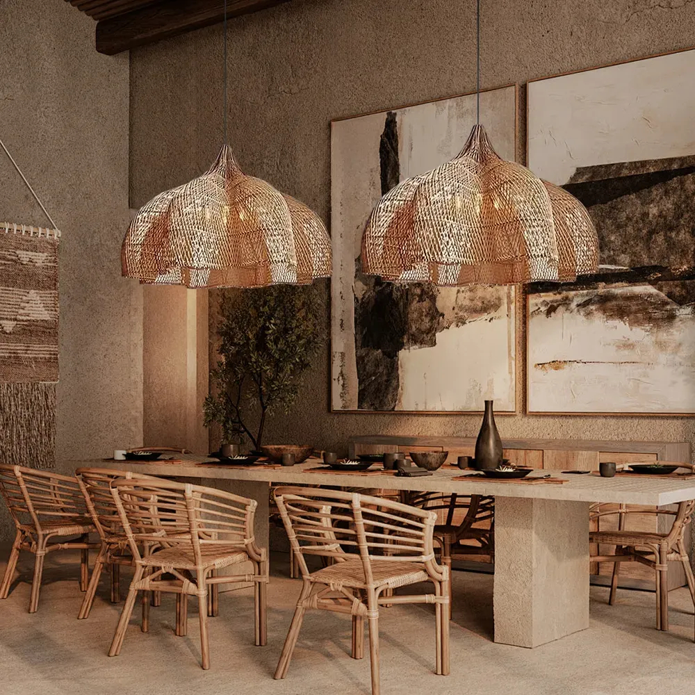 Wabi Sabi Rattan Chandelier Oversized Living Room Scandinavian Light