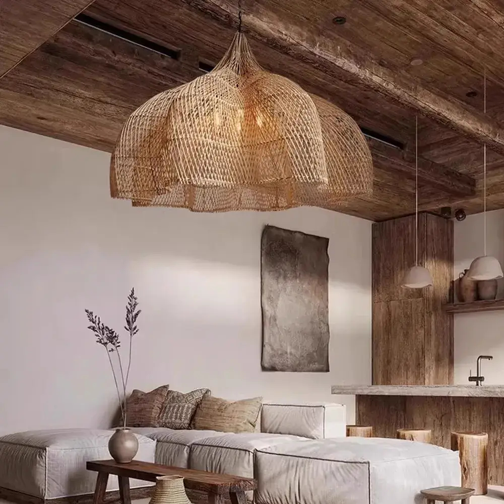 Wabi Sabi Rattan Chandelier Oversized Living Room Scandinavian Light
