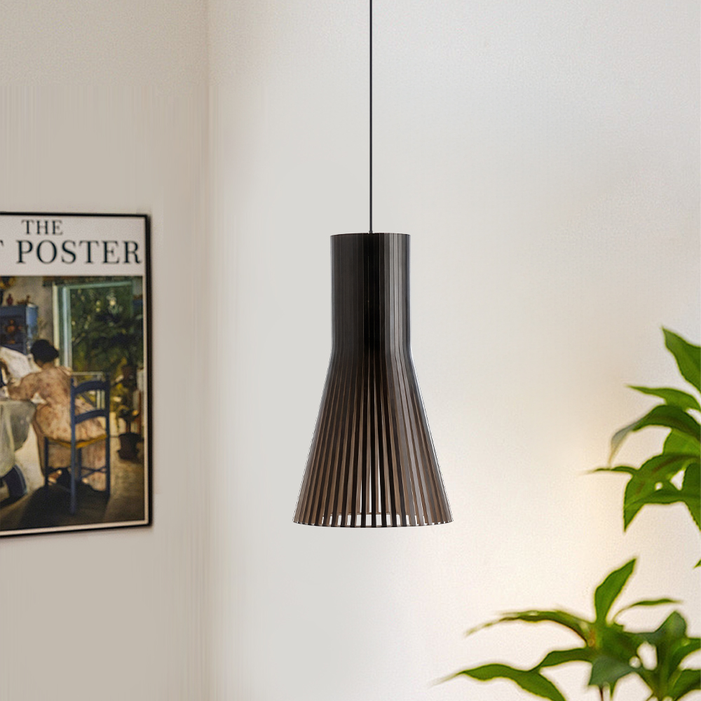 Fluted Wood Flare Pendant Lamp Sculptural Ambient Lighting